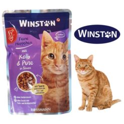 پوچ گربه وینستون طعم گوشت بره و بوقلمون 100 گرم ( بسته بندی جدید)