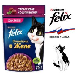پوچ گربه فلیکس اردک و اسفناج در ژله 75 گرم – روسیه