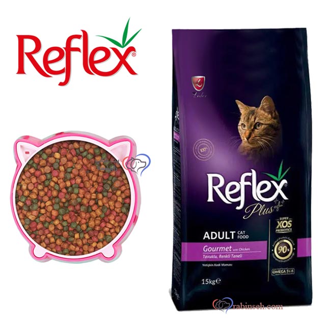 غذای خشک گربه بالغ رفلکس پلاس گورمت طعم مرغ فله ای (بسته بندی رابینسه)
