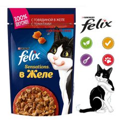 پوچ گربه فلیکس فرانسه گوساله و گوجه در ژله 85 گرم