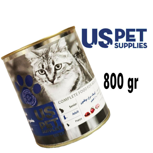کنسرو گربه یو اس پت طعم گوساله و مرغ و بوقلمون 800 گرم