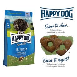 غذای خشک توله سگ حساس هپی داگ طعم بره و برنج 4 کیلوگرم (سنسیبل) + ارسال رایگان