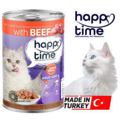 کنسرو گربه هپی تایم طعم گوشت گوساله در سس گروی 400 گرم