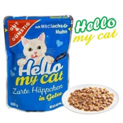 پوچ گربه بالغ هلو مای کت طعم گوشت مرغ و ماهی قزل آلا 100 گرم