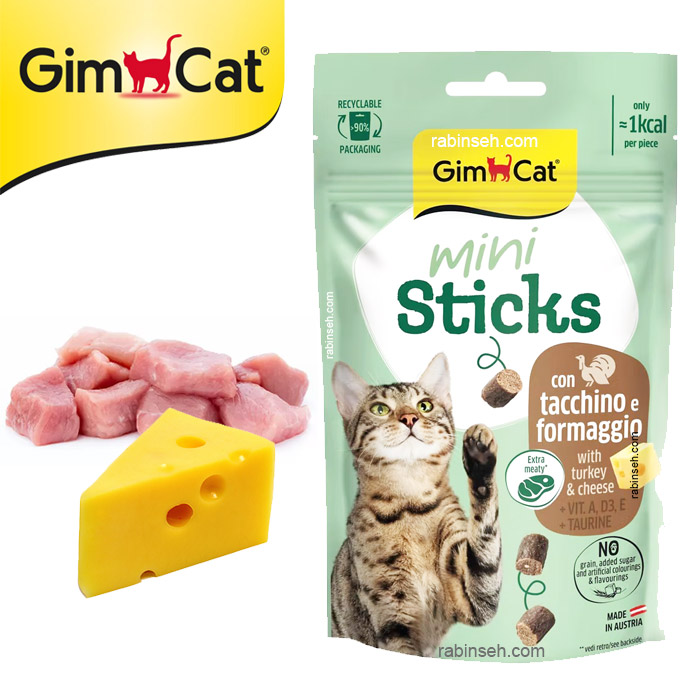 تشویقی تائورین گربه جیم کت طعم بوقلمون و پنیر 50 گرمی