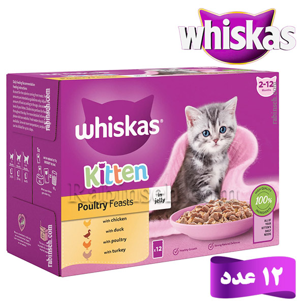 پوچ بچه گربه کیتن ویسکاس در چهار طعم در ژله پک 12عددی (روسیه)