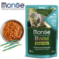 پوچ بی وایلد مونژه گربه بالغ طعم ماهی کاد مدل چانکی 85 گرم