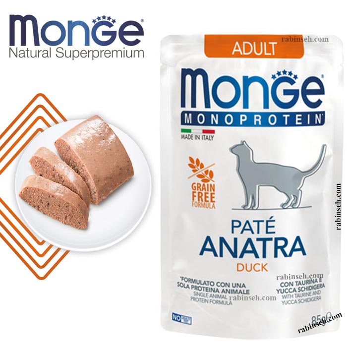 پوچ مونژه گربه بالغ مدل پته طعم اردک 85 گرم