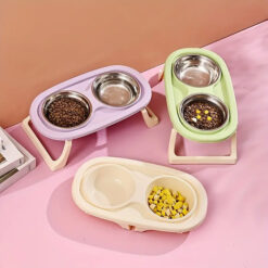 ظرف و آب غذای پایه دار دو قلو سگ و گربه مدل پاستیل