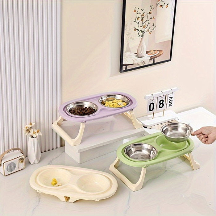 ظرف و آب غذای پایه دار دو قلو سگ و گربه مدل پاستیل