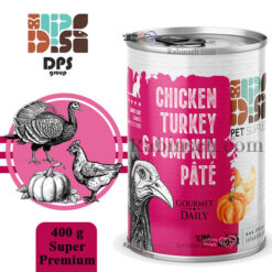 کنسرو پته سوپر پریمیوم دی پی اس گربه طعم مرغ ، بوقلمون و کدوتنبل 400 گرم