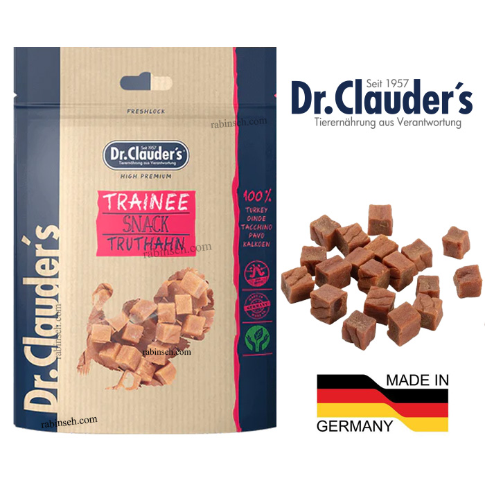 تشویقی سگ و گربه دکتر کلادرز طعم بوقلمون مدل مربعی 80 گرم + پروبیوتیک (آلمان)