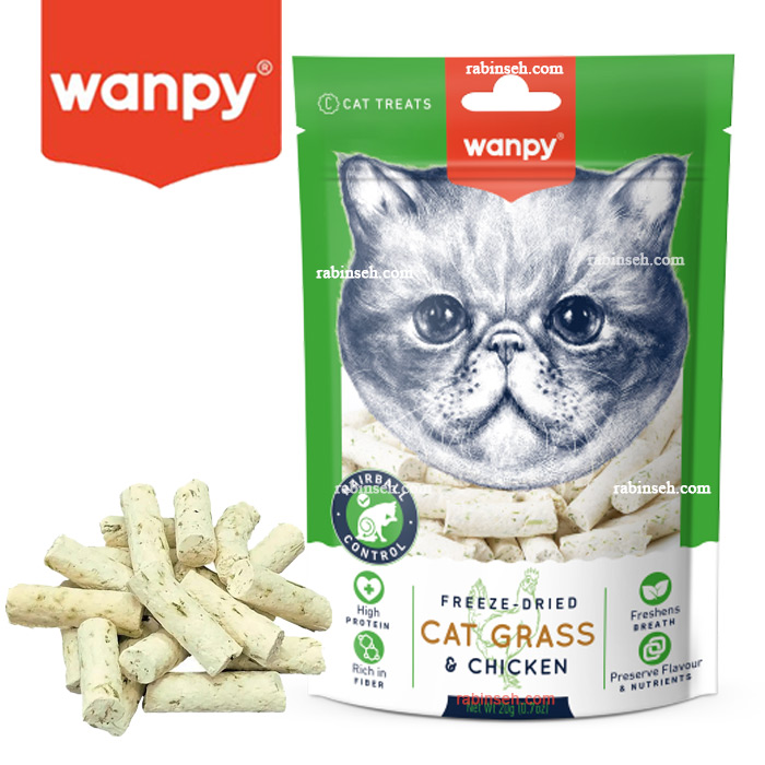 تشویقی گربه ونپی مدل فریز دراید طعم مرغ و علف گربه وزن 20 گرم