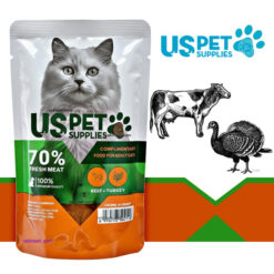 پوچ گربه یو اس پت طعم گوساله و بوقلمون مدل چانکی در سس 100 گرمی