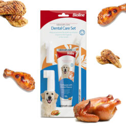 ست مسواک و خمیر دندان سگ بایولاین طعم مرغ گریل 100 گرمی