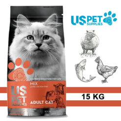 غذای خشک گربه بالغ یو اس پت طعم میکس 15 کیلوگرم