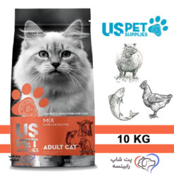 غذای خشک گربه بالغ یو اس پت طعم میکس 10 کیلوگرم
