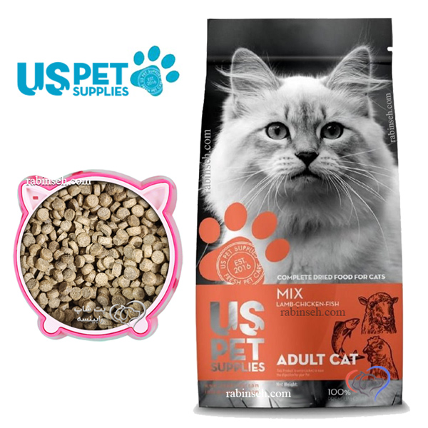 غذای خشک گربه بالغ یو اس پت طعم میکس فله ( بسته بندی رابینسه )