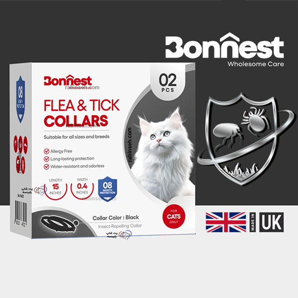 قلاده ضد کک و کنه گربه بونست انگلیس بسته 2 عددی 38 سانتی رنگ مشکی