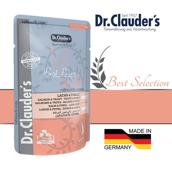 پوچ گربه دکتر کلادرز طعم سالمون و قزل آلا مدل چانکی در ژله 100 گرمی