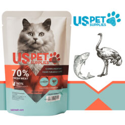 پوچ گربه یو اس پت طعم شتر مرغ و سالمون مدل چانکی در سس 100 گرمی