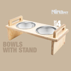 ظرف دوقلوی پایه دار آب و غذای سگ و گربه نیناپت مدل پانزی سایز 4