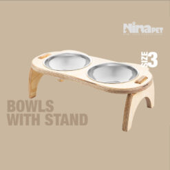 ظرف دوقلوی پایه دار آب و غذای سگ و گربه نیناپت مدل پلاتو سایز 3