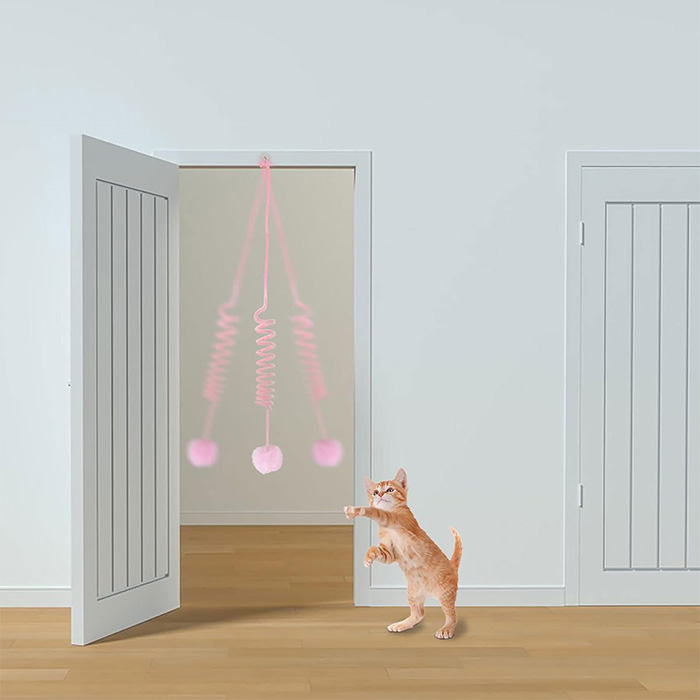 اسباب بازی گربه آویز توپ زنگوله ای فنر دار