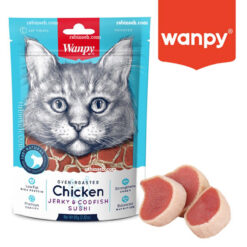 تشویقی گربه ونپی 80 گرم مرغ و کاد فیش مدل سوشی (انگلیسی نویس)