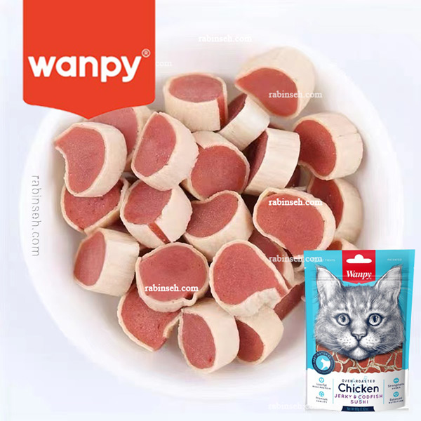 تشویقی گربه ونپی 80 گرم مرغ و کاد فیش مدل سوشی (انگلیسی نویس)
