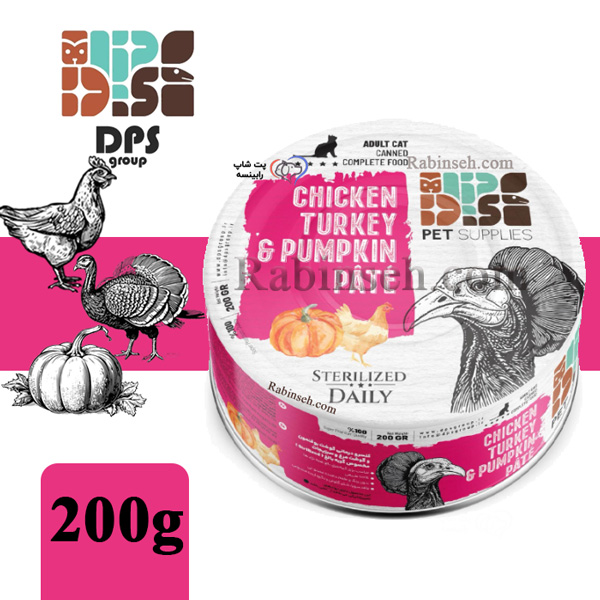 کنسرو پته سوپر پریمیوم دی پی اس گربه طعم مرغ ، بوقلمون و کدوتنبل 200 گرم