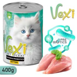 کنسرو پته ای بچه گربه کیتن وکسی طعم مرغ و پروبیوتیک 400 گرمی