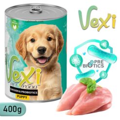 کنسرو پته ای توله سگ وکسی طعم مرغ و پروبیوتیک 400 گرمی