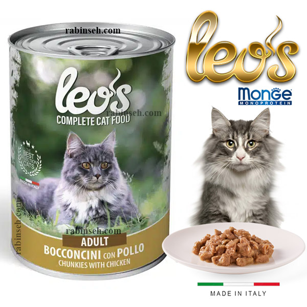 کنسرو گربه بالغ لئو مونژه طعم مرغ مدل چانکی 415 گرم