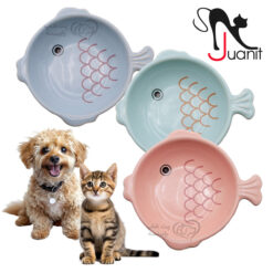 ظرف کنسرو خوری سرامیکی سگ و گربه ژوانیت مدل ماهی