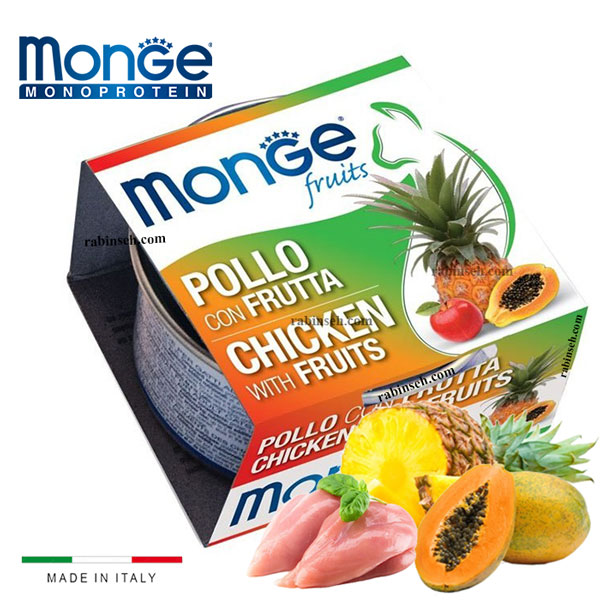 کنسرو گربه مونژه طعم مرغ و میوه 80 گرم