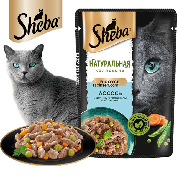 پوچ گربه شبا طعم ماهی قزل آلا با نخود فرنگی و هویج در سس 75 گرم – روسیه