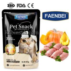 پوچ فنبی گربه طعم خرگوش ، مرغ ، پوره کدوتنبل و روغن ماهی در ژله 85 گرم