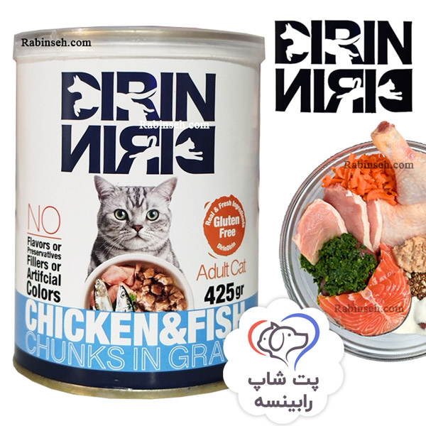 کنسرو گربه بالغ دیرین دیرین طعم مرغ و ماهی مدل چانکی 425 گرم