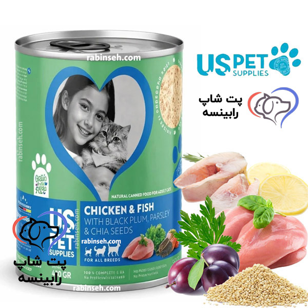 کنسرو گربه یو اس پت نچرال مرغ ماهی و آلو سیاه 430 گرم کنسرو گربه یو اس پت نچرال مرغ ماهی و آلو سیاه 430 گرم