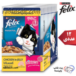 پوچ بچه گربه کیتن فلیکس تایلند مرغ در ژله بسته بندی 12 عددی