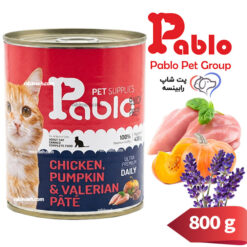 کنسرو پته گربه بالغ پابلو مرغ ، کدوتنبل و سنبل الطیب 800 گرم