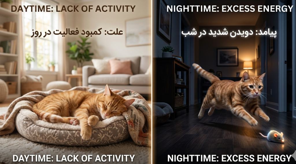 علت دویدن گربه در شب و کمبود فعالیت روزانه