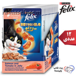 پوچ گربه فلیکس تایلند سالمون و گوجه در ژله بسته 12 عددی