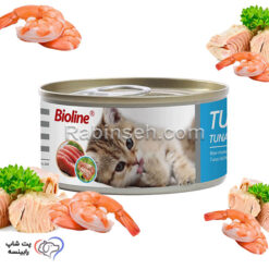 کنسرو گربه نچرال بایولاین تن و میگو 85 گرم