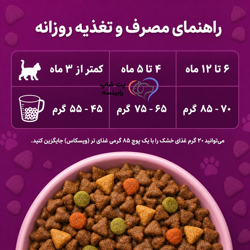 راهنمای مصرف غذا خشک ویسکاس گربه